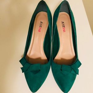 Green Suede Bow Shoes